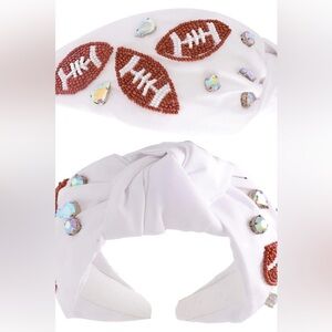 Sash Clothing White Knot Headband Jeweled Football
